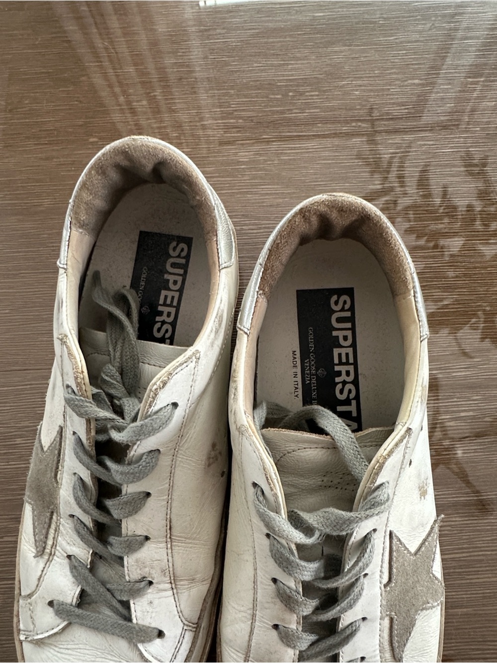 Golden Goose White Leather Sneakers with Gray Star - Picture 3 of 8